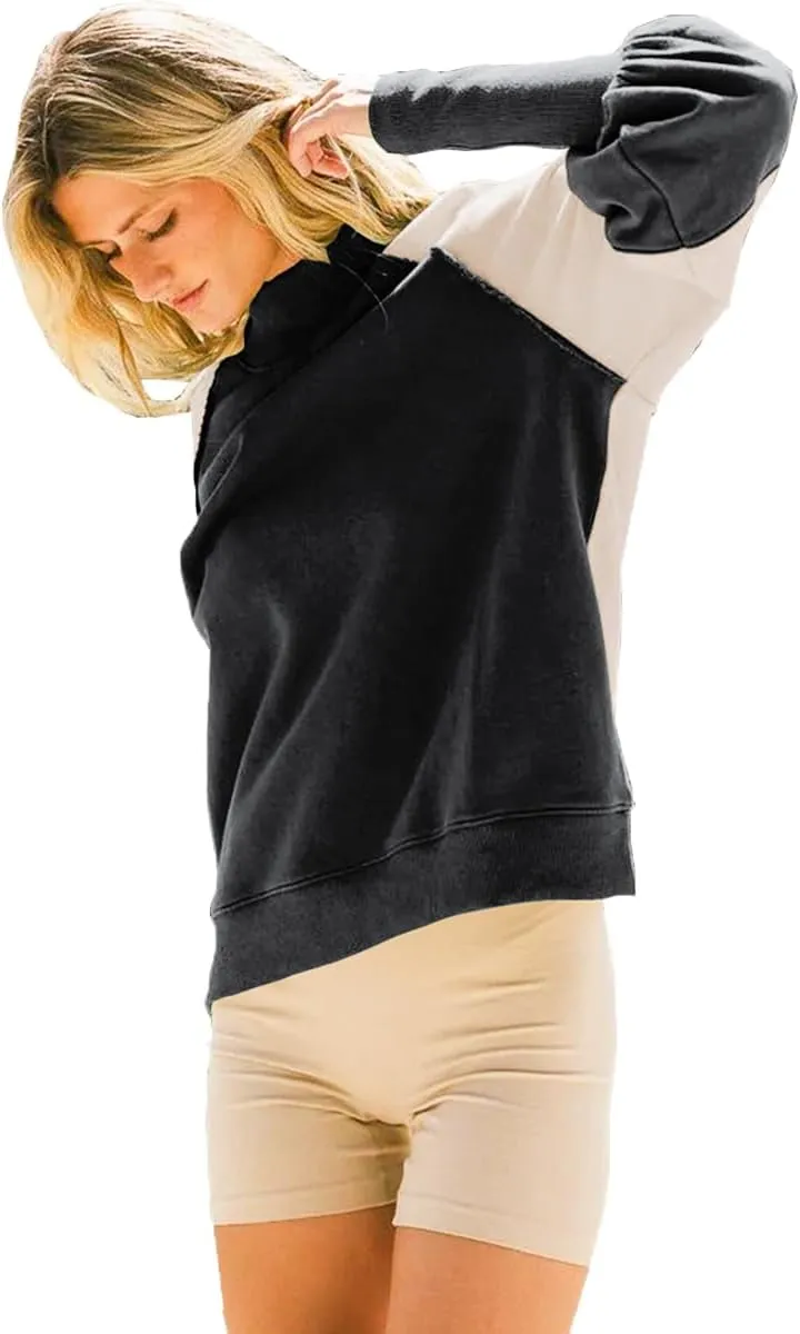 Women's Sweatshirts Crewneck Long Sleeve Tunic Sweaters Tops Color Block Oversized Pullover 2024 Fall Outifit