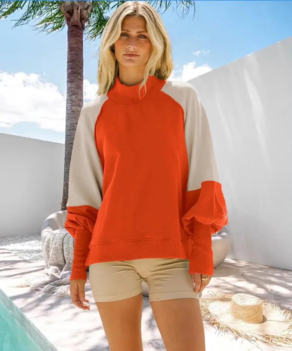 Women's Sweatshirts Crewneck Long Sleeve Tunic Sweaters Tops Color Block Oversized Pullover 2024 Fall Outifit