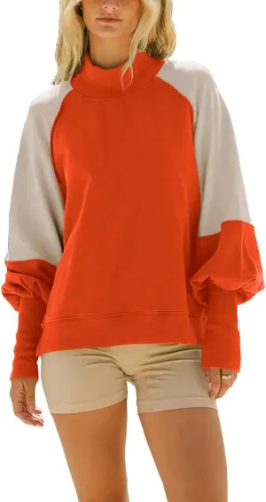 Women's Sweatshirts Crewneck Long Sleeve Tunic Sweaters Tops Color Block Oversized Pullover 2024 Fall Outifit