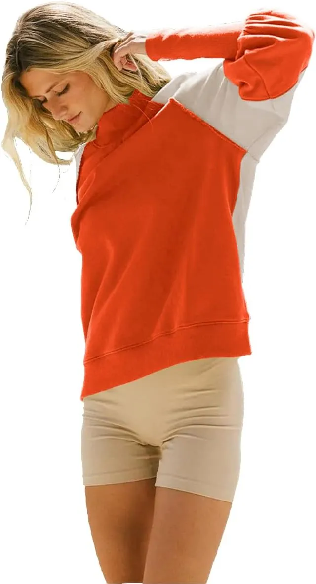 Women's Sweatshirts Crewneck Long Sleeve Tunic Sweaters Tops Color Block Oversized Pullover 2024 Fall Outifit