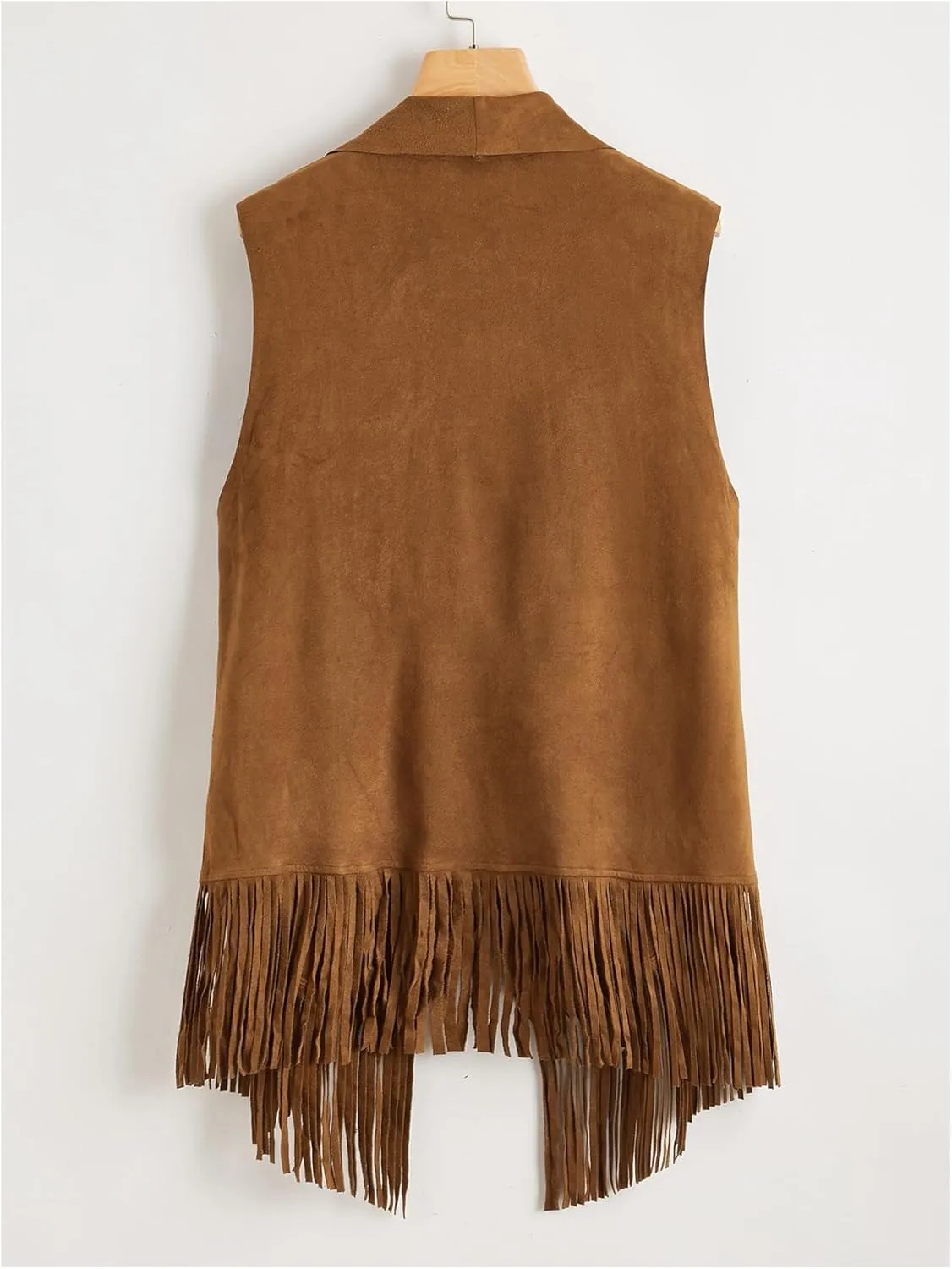Women's Tassel Vest 70s Hippie Faux Jacket Suede Hippie Fringe Hem Sleeveless Boho Cowgirl Vest Jacket