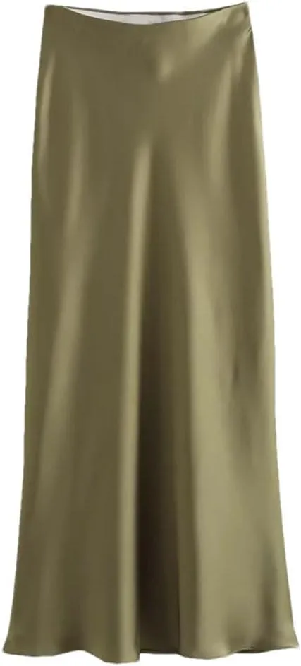 Women's Versatile Silk Satin Texture Midi Skirt Fashion Casual Pleated Skirt Cocktail Party Wedding Skirt