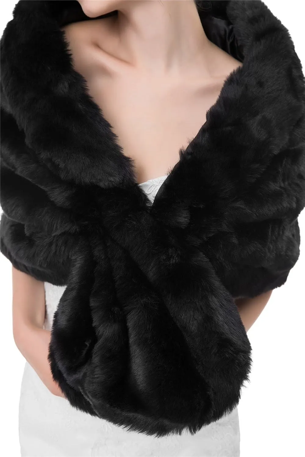 Women's Winter Warm Navy Faux Fur Shawl Coat Jacket Parka Outerwear Tops