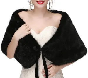 Women's Winter Warm Navy Faux Fur Shawl Coat Jacket Parka Outerwear Tops