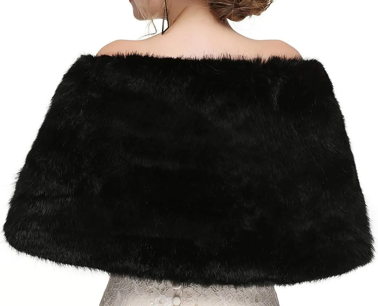 Women's Winter Warm Navy Faux Fur Shawl Coat Jacket Parka Outerwear Tops