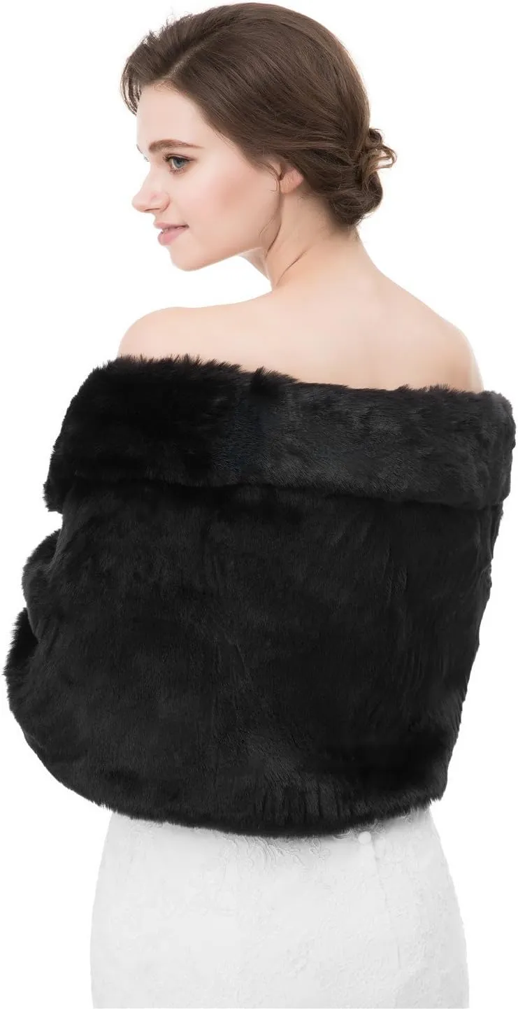 Women's Winter Warm Navy Faux Fur Shawl Coat Jacket Parka Outerwear Tops