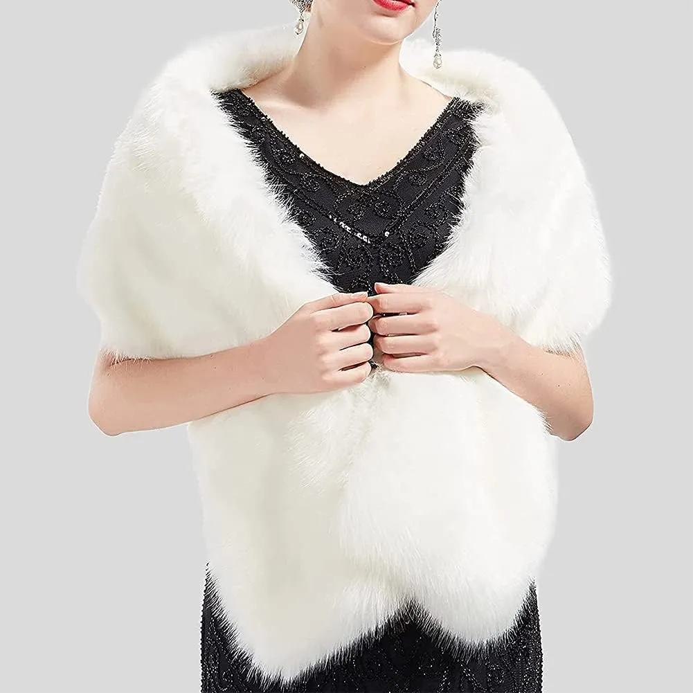 Women's Winter Warm Navy Faux Fur Shawl Coat Jacket Parka Outerwear Tops