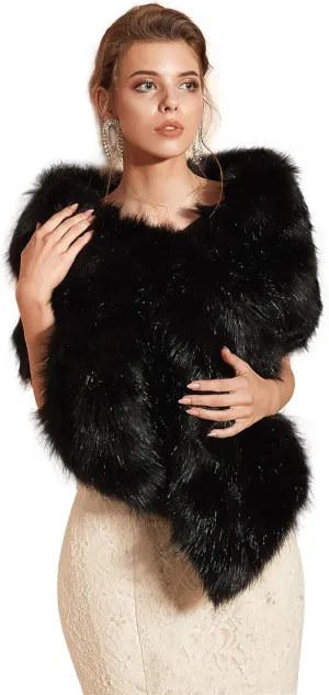 Women's Winter Warm Navy Faux Fur Shawl Coat Jacket Parka Outerwear Tops