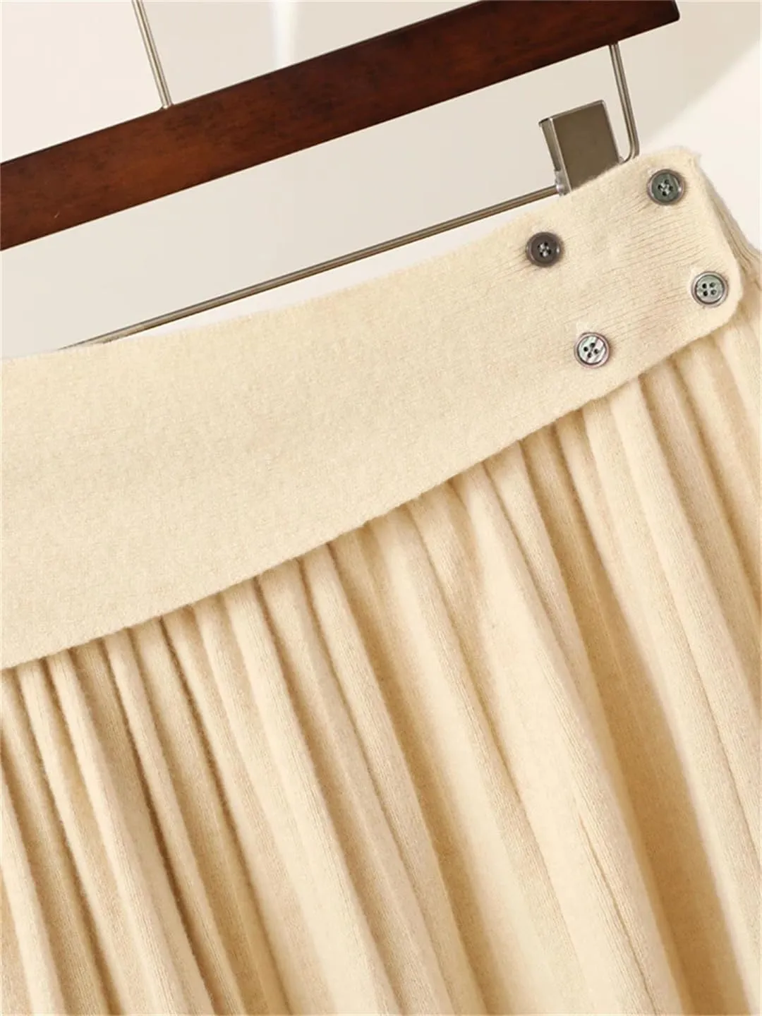Women's Wool Knitted Skirt Office Pleated Stretch High Waist Solid Color Casual Midi Skirts