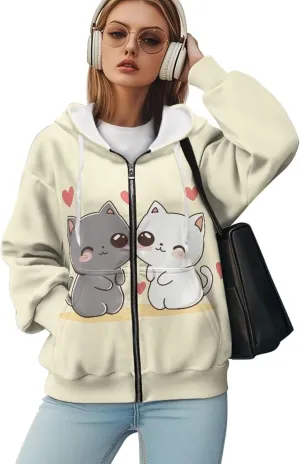 Womens Zip Up Hoodies Oversized Sweatshirt y2k Vintage Jacket Graphic Fall Outfits XS-4XL