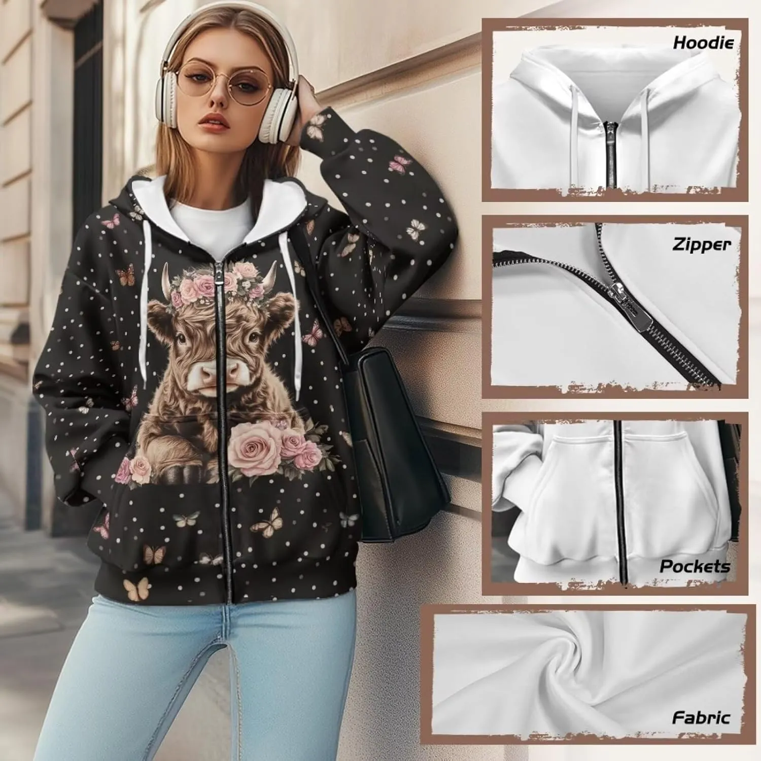 Womens Zip Up Hoodies Oversized Sweatshirt y2k Vintage Jacket Graphic Fall Outfits XS-4XL