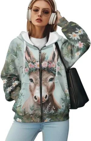 Womens Zip Up Hoodies Oversized Sweatshirt y2k Vintage Jacket Graphic Fall Outfits XS-4XL