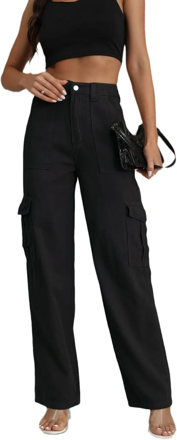 WZIKAI Cargo Pants for Women High Waisted Casual Pants Baggy Wide Leg Trousers Y2K Streetwear with 6 Pockets