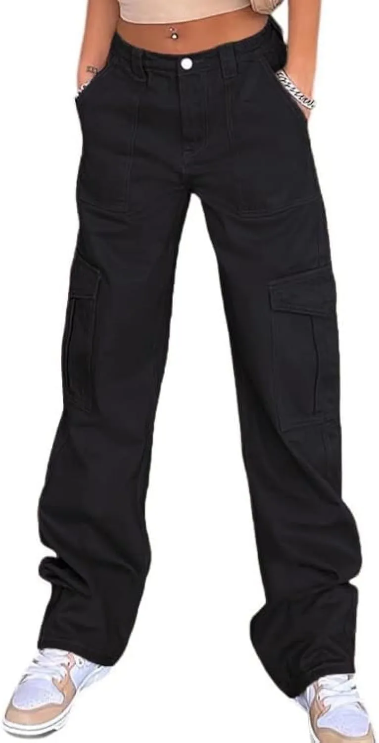 WZIKAI Cargo Pants for Women High Waisted Casual Pants Baggy Wide Leg Trousers Y2K Streetwear with 6 Pockets