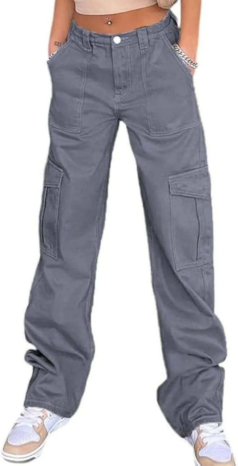WZIKAI Cargo Pants for Women High Waisted Casual Pants Baggy Wide Leg Trousers Y2K Streetwear with 6 Pockets