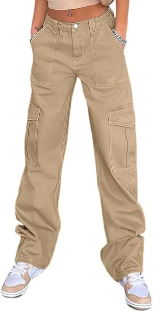 WZIKAI Cargo Pants for Women High Waisted Casual Pants Baggy Wide Leg Trousers Y2K Streetwear with 6 Pockets