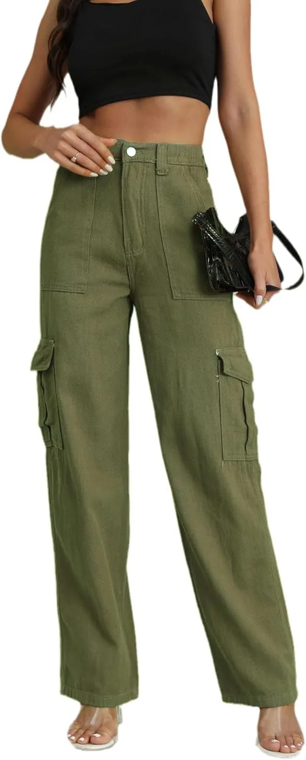 WZIKAI Cargo Pants for Women High Waisted Casual Pants Baggy Wide Leg Trousers Y2K Streetwear with 6 Pockets