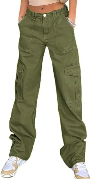 WZIKAI Cargo Pants for Women High Waisted Casual Pants Baggy Wide Leg Trousers Y2K Streetwear with 6 Pockets
