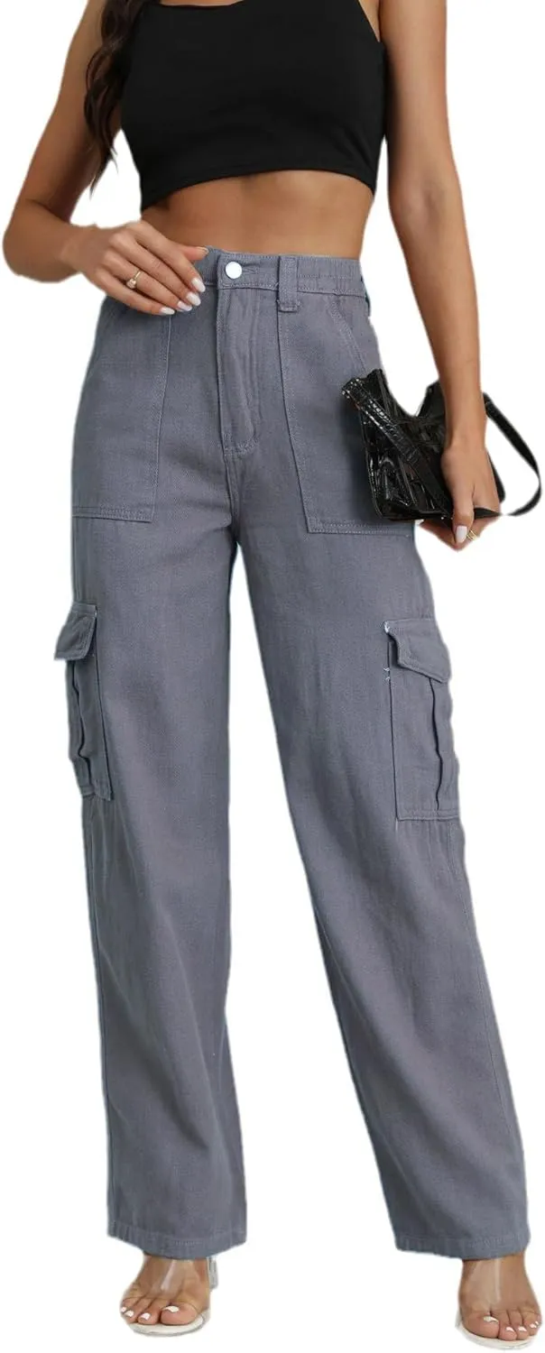 WZIKAI Cargo Pants for Women High Waisted Casual Pants Baggy Wide Leg Trousers Y2K Streetwear with 6 Pockets