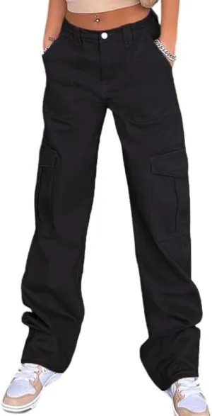 WZIKAI Cargo Pants for Women High Waisted Casual Pants Baggy Wide Leg Trousers Y2K Streetwear with 6 Pockets