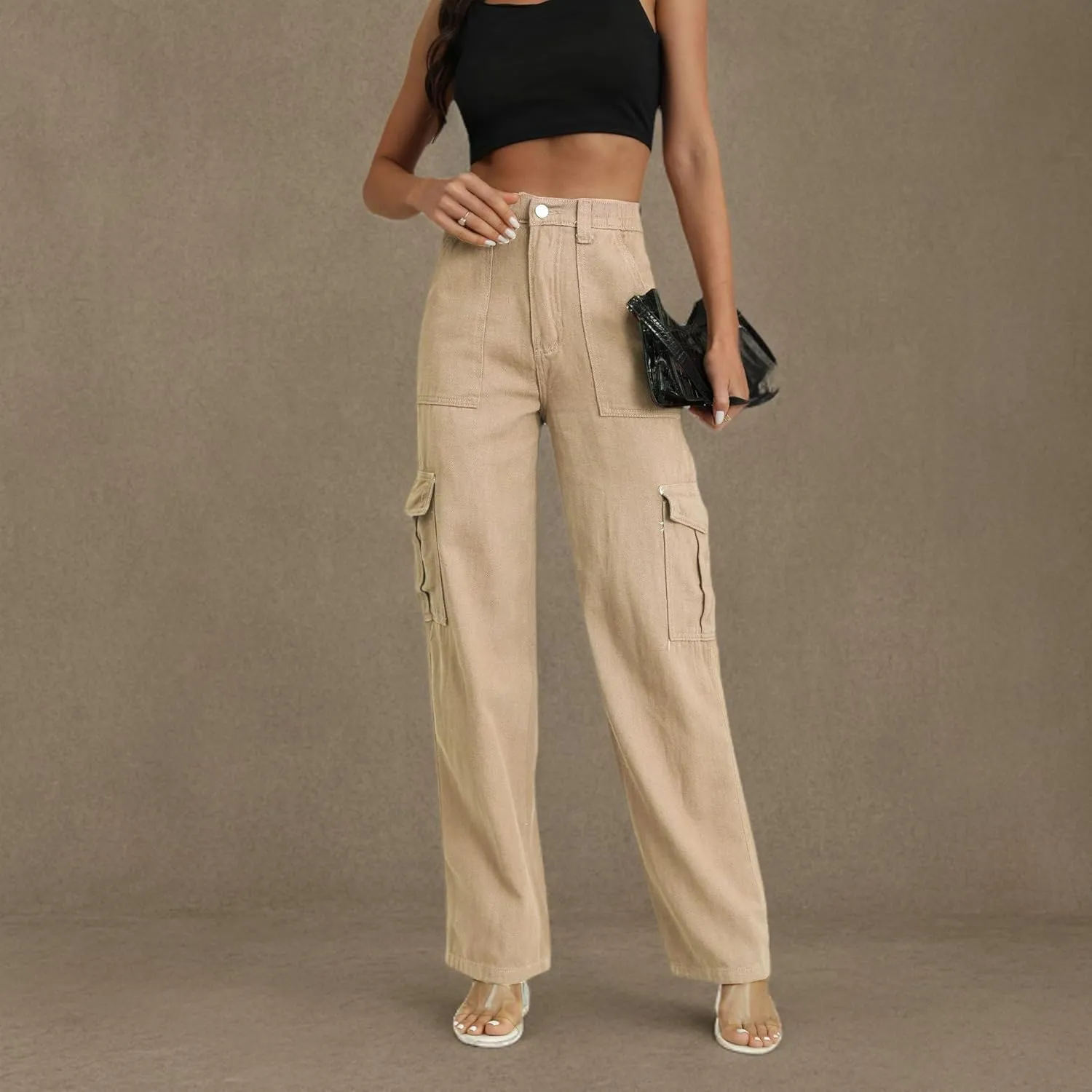 WZIKAI Cargo Pants for Women High Waisted Casual Pants Baggy Wide Leg Trousers Y2K Streetwear with 6 Pockets