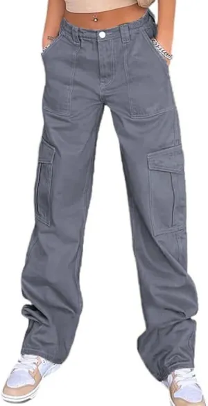 WZIKAI Cargo Pants for Women High Waisted Casual Pants Baggy Wide Leg Trousers Y2K Streetwear with 6 Pockets