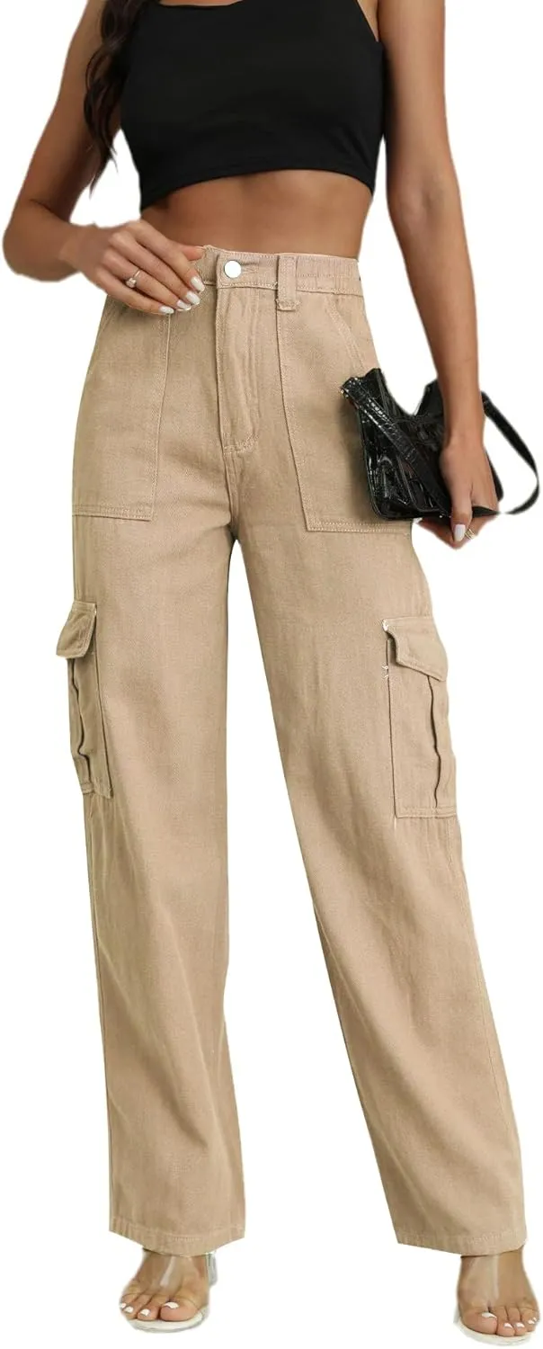 WZIKAI Cargo Pants for Women High Waisted Casual Pants Baggy Wide Leg Trousers Y2K Streetwear with 6 Pockets