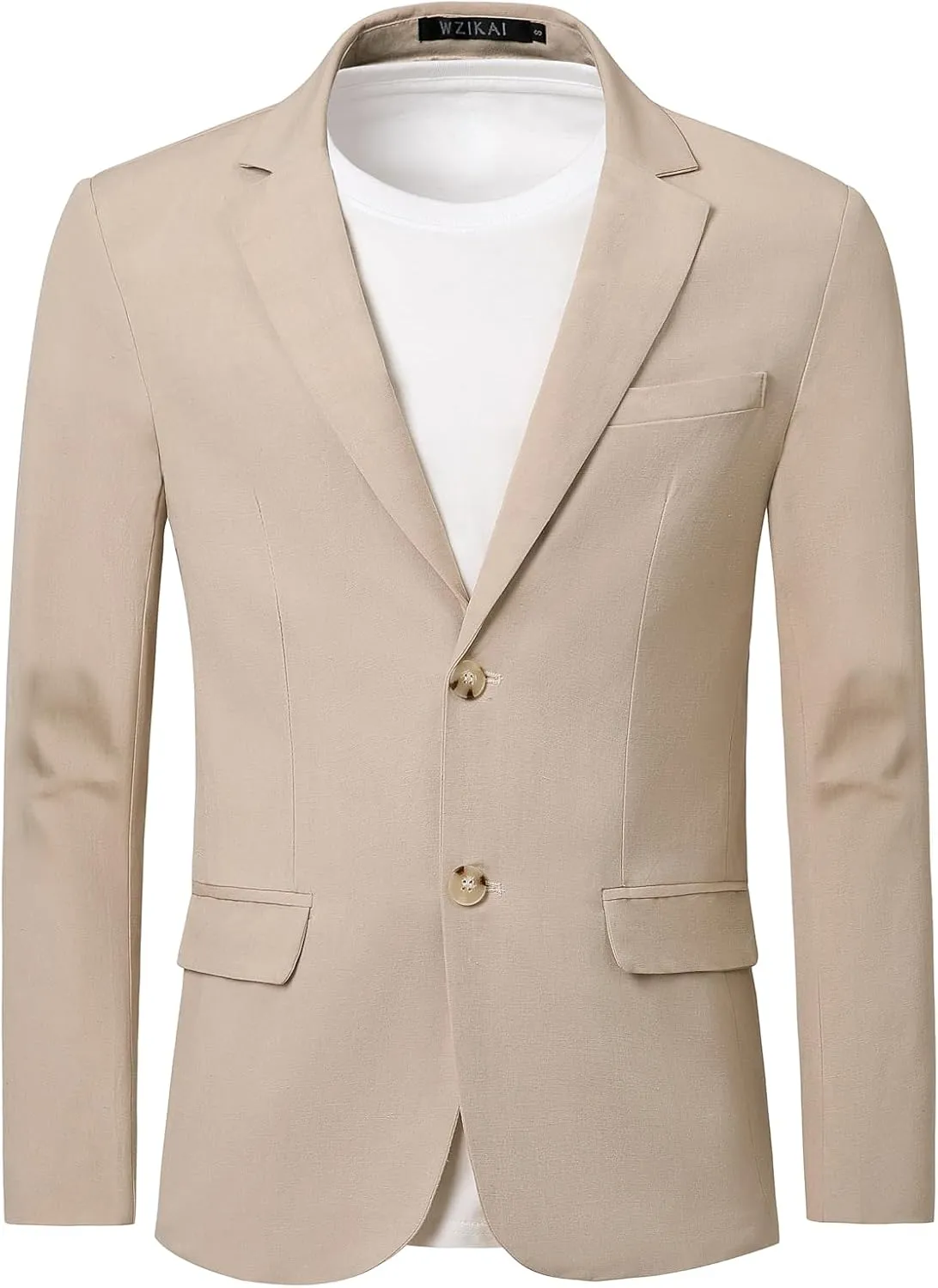 WZIKAI Men's Casual Linen Blazer Slim Fit Two Button Lightweight Suit Jacket