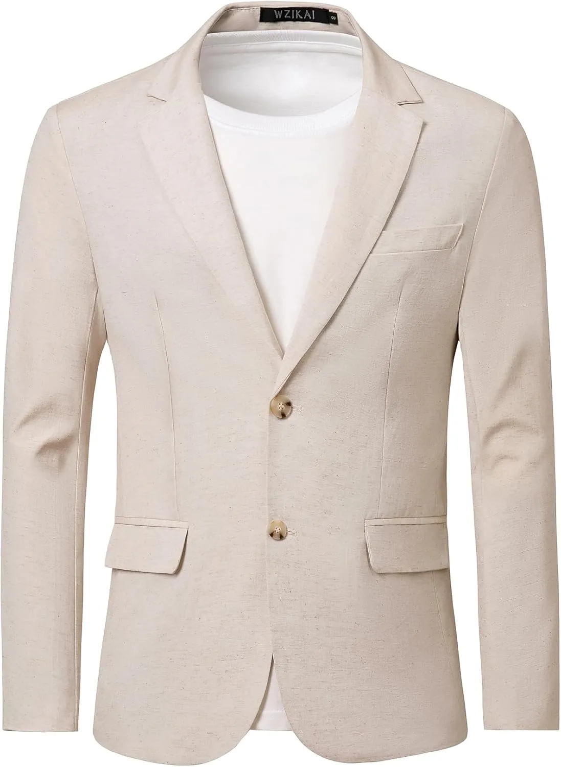 WZIKAI Men's Casual Linen Blazer Slim Fit Two Button Lightweight Suit Jacket
