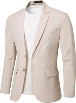 WZIKAI Men's Casual Linen Blazer Slim Fit Two Button Lightweight Suit Jacket