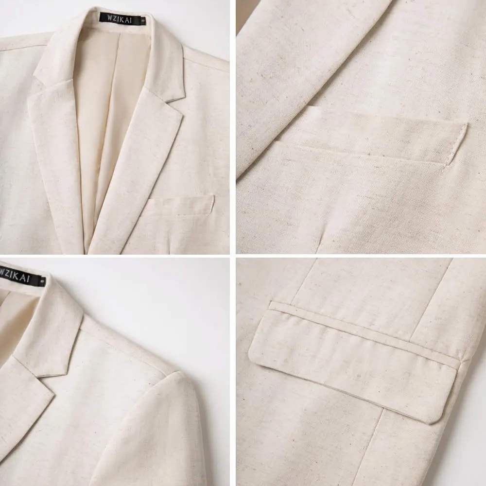 WZIKAI Men's Casual Linen Blazer Slim Fit Two Button Lightweight Suit Jacket