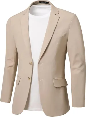 WZIKAI Men's Casual Linen Blazer Slim Fit Two Button Lightweight Suit Jacket
