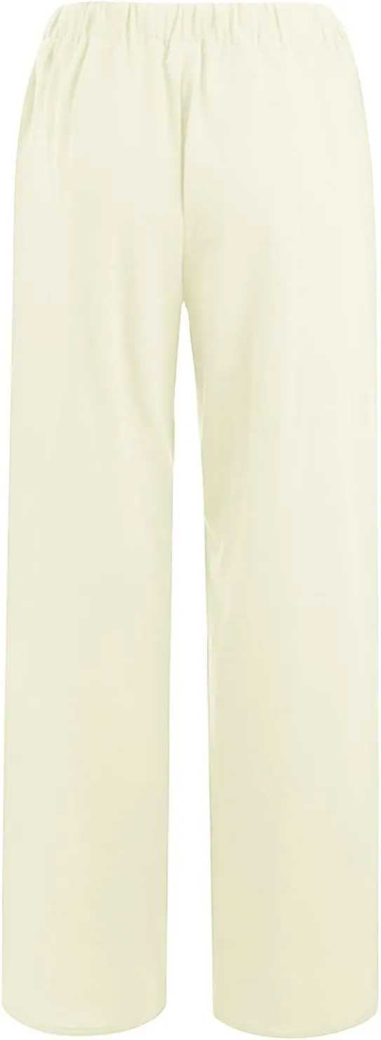 Xiaojmake Women's Summer Cotton Linen Pants Wide Leg Casual Drawstring High Waist Palazzo Pants Loose Trousers with Pocket