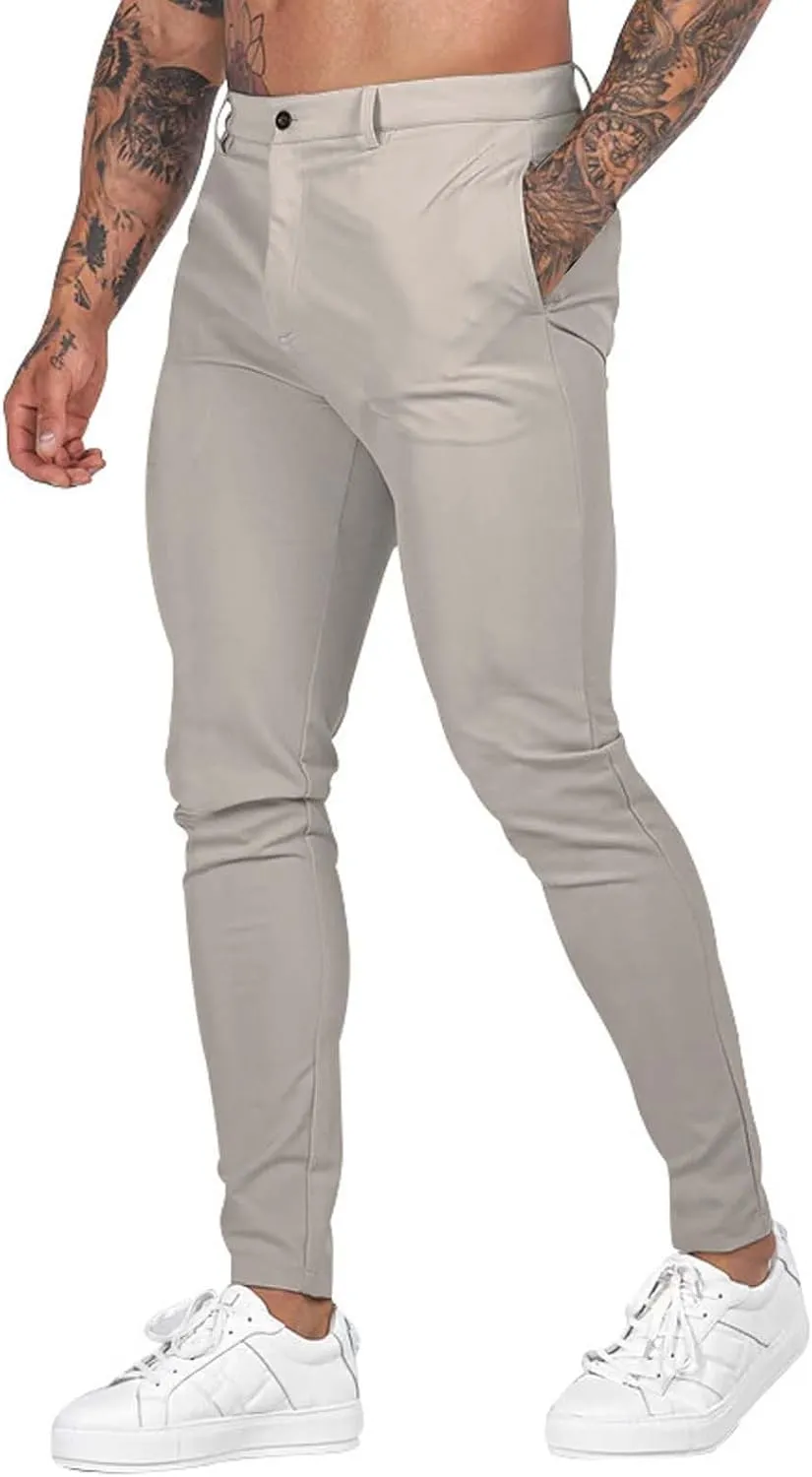 XUETON Mens Slim Fit Dress Pants Casual Business Office Work Skinny Suit Pants Comfort Flat-Front Stretch Chino Tapered Straight Leg Golf Dress Pants Slacks Trousers Khaki