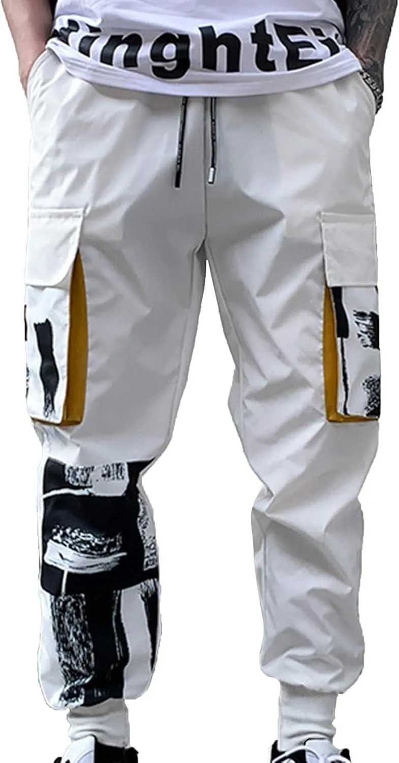 XYXIONGMAO Men's Functional Japanese White Tactical Casual Harem Pants with Pockets Techwear Overalls Streetwear Hip Hop Joggers Sweatpants Cargo Pants for Men(White, L)
