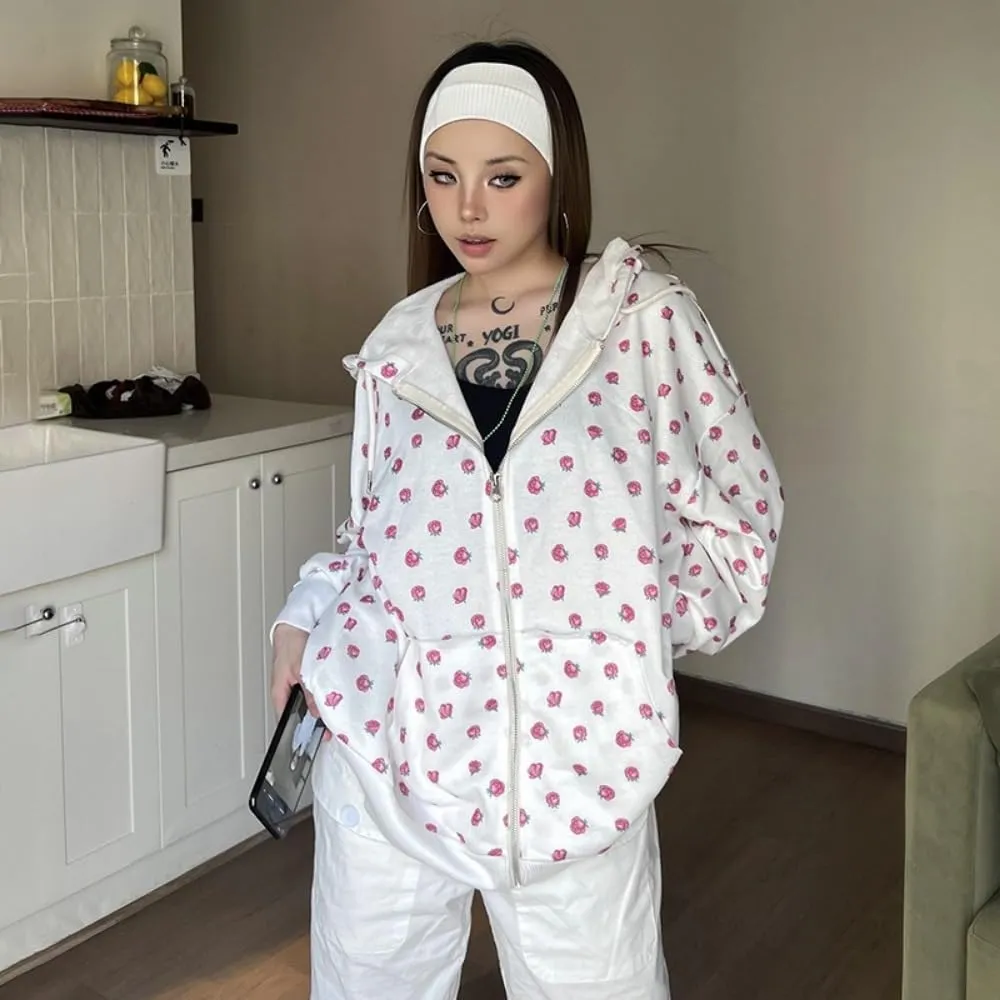 Y2k Zip Up Hoodies for Teen Girls Aesthetic Trendy Oversized Sweatshirt Womens Graphic Print Jackets