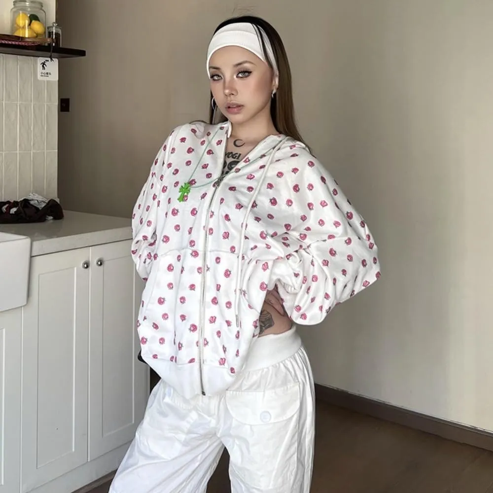 Y2k Zip Up Hoodies for Teen Girls Aesthetic Trendy Oversized Sweatshirt Womens Graphic Print Jackets