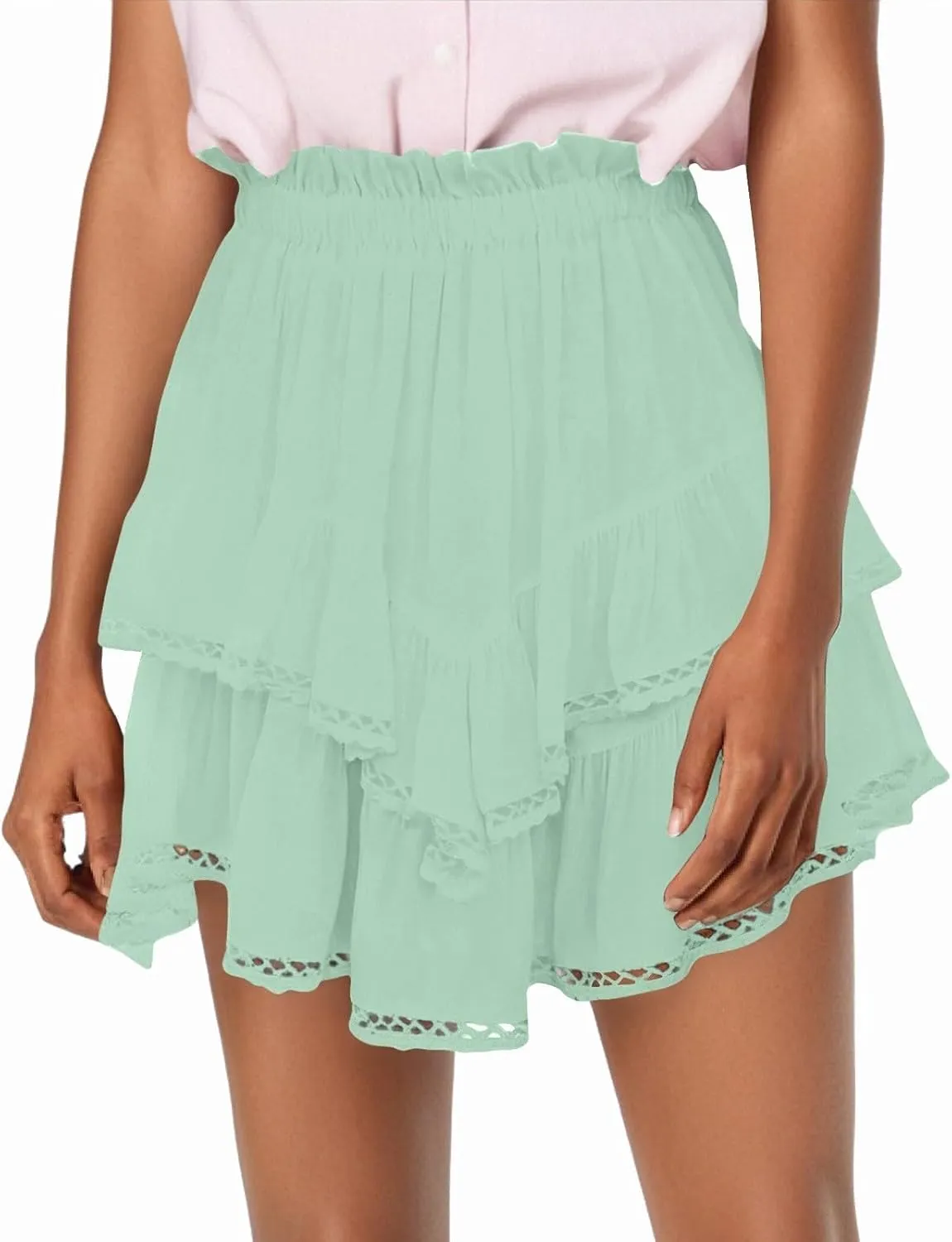 YFJRBR Womens Flowy Shorts High Waist Pleated Skirts Casual Boho Ruffle Tiered Skorts Cute Versatile Fashion