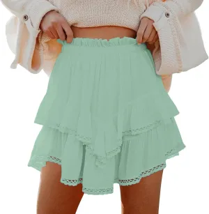 YFJRBR Womens Flowy Shorts High Waist Pleated Skirts Casual Boho Ruffle Tiered Skorts Cute Versatile Fashion