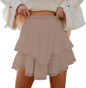 YFJRBR Womens Flowy Shorts High Waist Pleated Skirts Casual Boho Ruffle Tiered Skorts Cute Versatile Fashion
