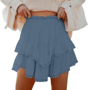 YFJRBR Womens Flowy Shorts High Waist Pleated Skirts Casual Boho Ruffle Tiered Skorts Cute Versatile Fashion