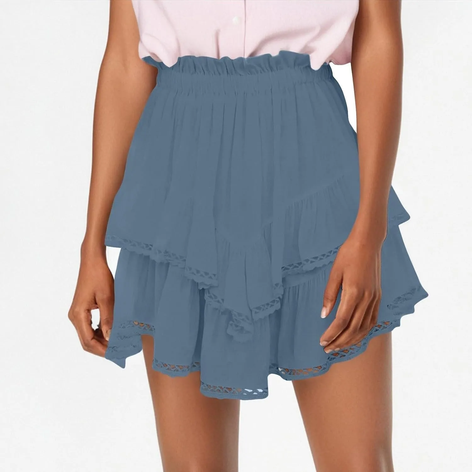 YFJRBR Womens Flowy Shorts High Waist Pleated Skirts Casual Boho Ruffle Tiered Skorts Cute Versatile Fashion