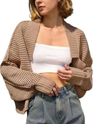 Yimoon Women's Bolero Shrug Sweater Cropped Cardigan Knit Open Front Batwing Long Sleeve Y2k 2025 Spring Streetwear