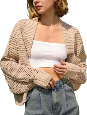 Yimoon Women's Bolero Shrug Sweater Cropped Cardigan Knit Open Front Batwing Long Sleeve Y2k 2025 Spring Streetwear