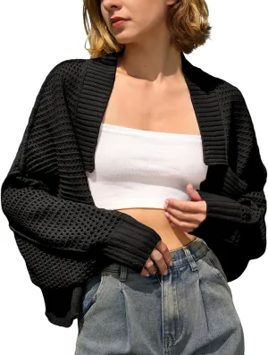 Yimoon Women's Bolero Shrug Sweater Cropped Cardigan Knit Open Front Batwing Long Sleeve Y2k 2025 Spring Streetwear