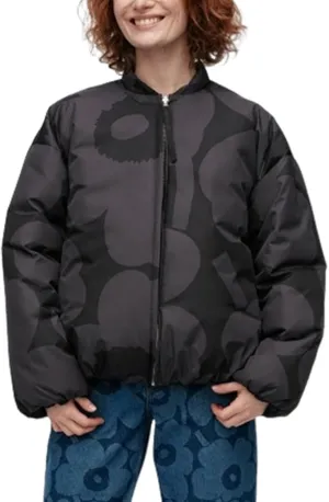 Yimoon Women's Embroidered Cropped Bomber Jacket Zipper Down Padded Coat Oversized Puffer Quilted Vintage Warm Outerwear (Black-M)