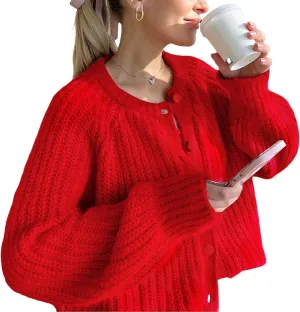 Yimoon Womens Y2K Cardigan Sweater Crewneck Long Sleeve Button Down Cropped Knit Cardigan Outwear 2024