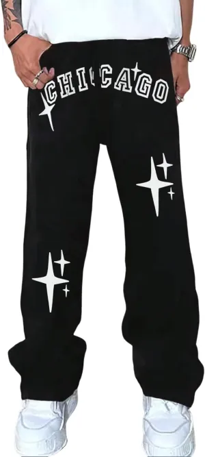 ZAFUL Mens Wide Leg Sweatpants Casual Straight Baggy Drawstring Open Bottom Loose Fit Workout Jogger Track Pants with Pockets
