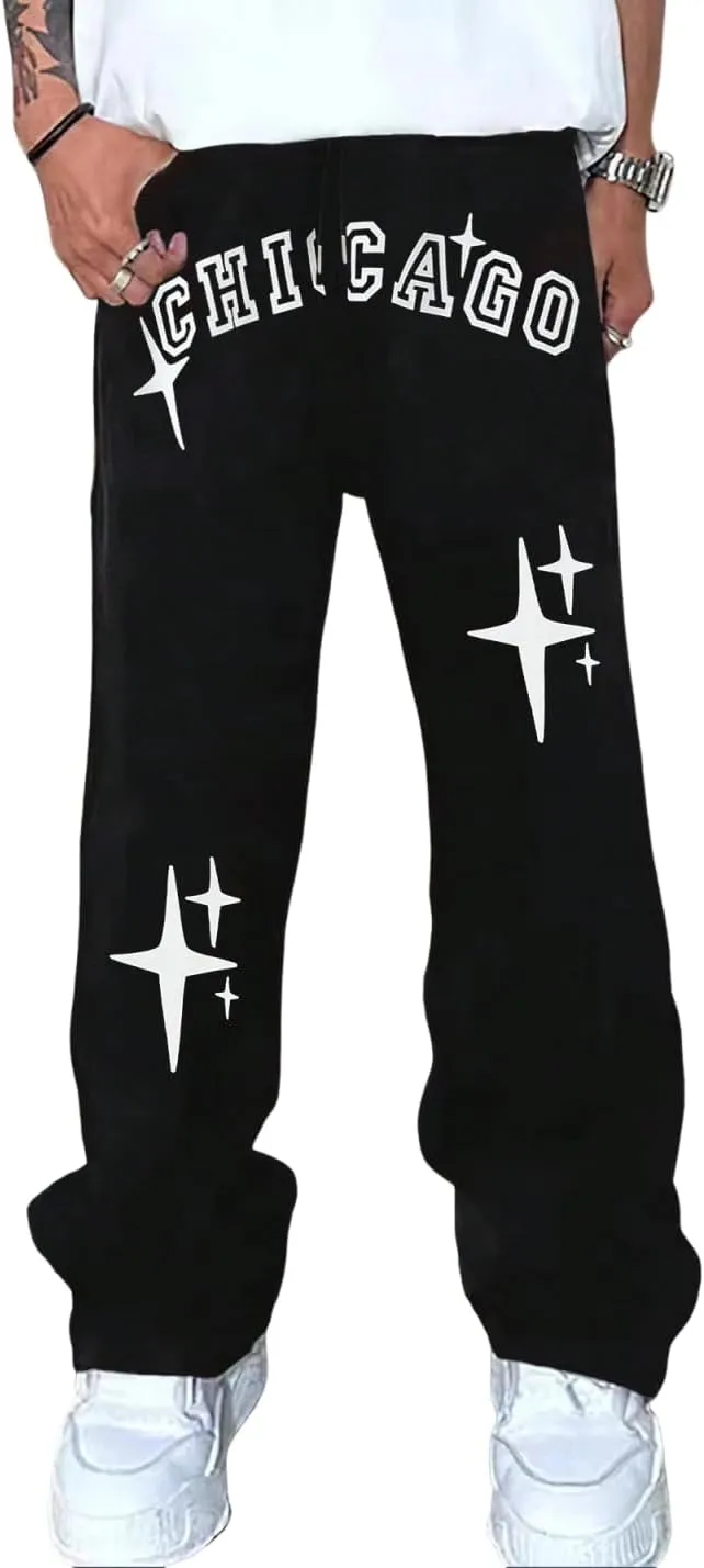 ZAFUL Mens Wide Leg Sweatpants Casual Straight Baggy Drawstring Open Bottom Loose Fit Workout Jogger Track Pants with Pockets