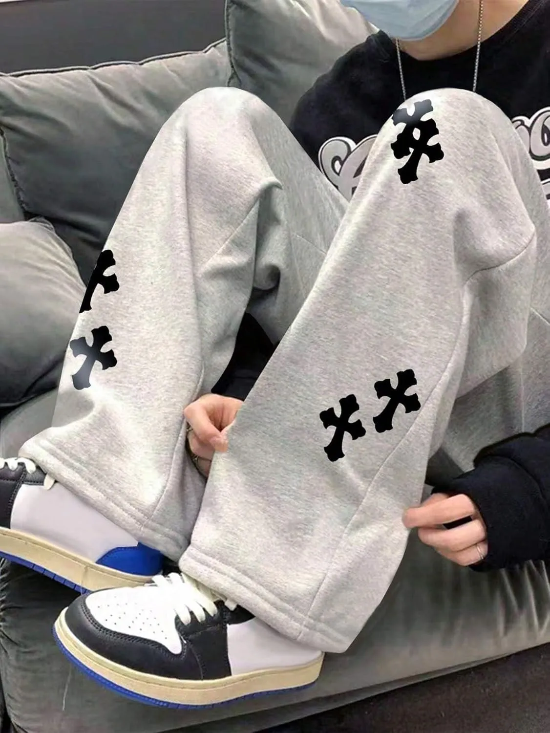 ZAFUL Mens Wide Leg Sweatpants Casual Straight Baggy Drawstring Open Bottom Loose Fit Workout Jogger Track Pants with Pockets